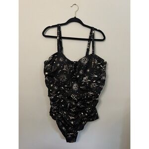 Torrid One Piece Swimsuit Black Celestial Space Women Size 3 22/24